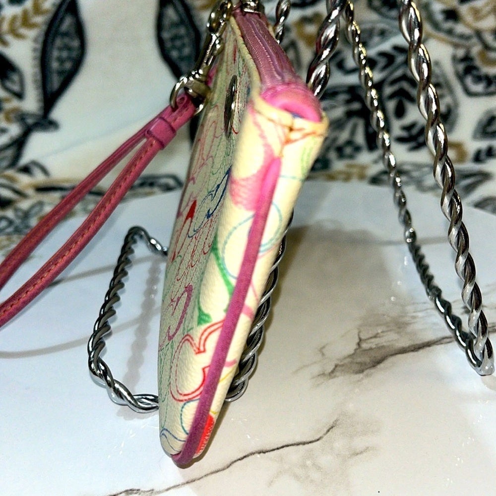 Vintage Coach Chelsea Pink Monogram Wristlet Pink Coach Hang Tag - Picture 6 of 11